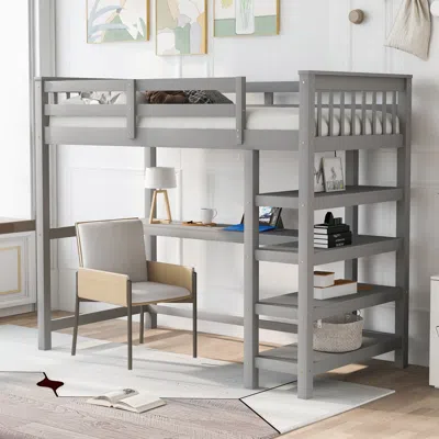 Streamdale Furniture Streamdale Twin Size Loft Bed With Storage Shelves And Under-bed Desk