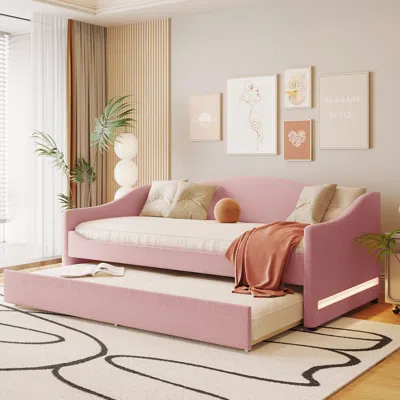 Streamdale Furniture Streamdale Teddy Fleece Twin Size Upholstered Daybed With Light And Trundle