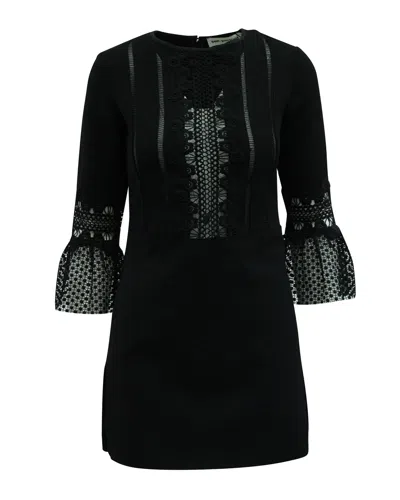 SELF-PORTRAIT BELL SLEEVE MINI DRESS IN BLACK POLYESTER 