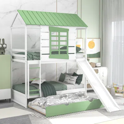 Streamdale Furniture Streamdale Twin Over Twin Size House Bunk Bed With Convertible Slide