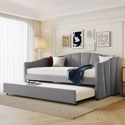 Streamdale Furniture Streamdale Upholstered Daybed Sofa Bed Twin Size With Trundle Bed And Wood