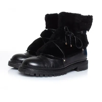 Jimmy Choo Fur Embellished Leather Lace Up Boots In Black