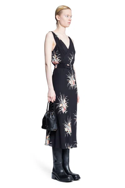 Prada Print Viscose Midi Dress In Black
