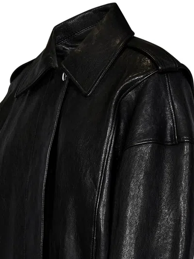 Alexander Mcqueen Leather Oversized Jacket In Black