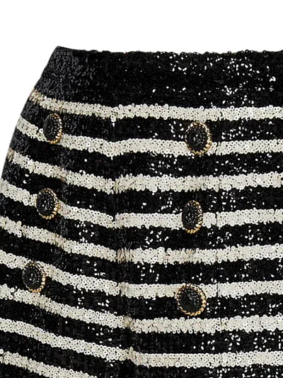 Balmain Black And White Striped Shorts With Jewel Buttons In All-over Sequins Fabric Woman In Black