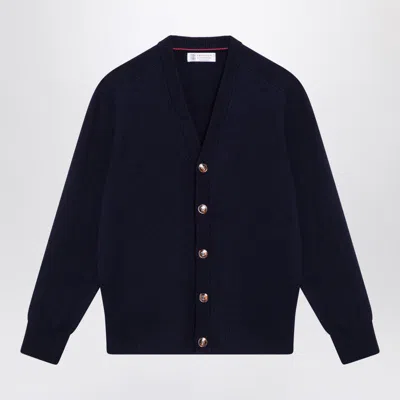 Shop Brunello Cucinelli Navy Cardigan In Blue