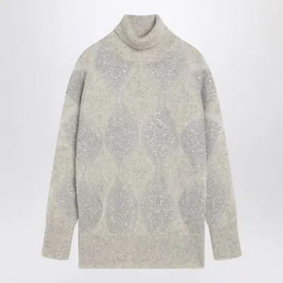 Shop Brunello Cucinelli Pearl Dazzling Argyle Turtleneck Jumper In Grey