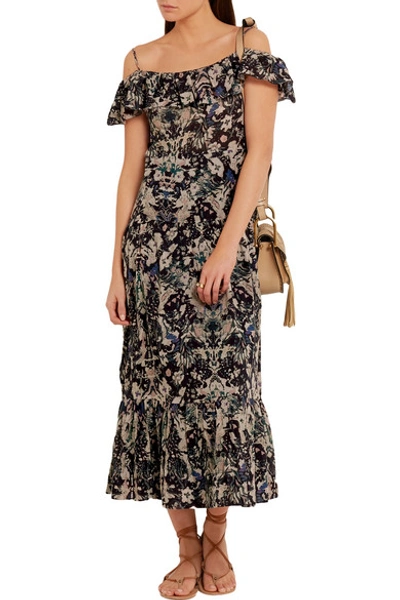 Shop Iro Yonelia Off-the-shoulder Printed Voile Midi Dress