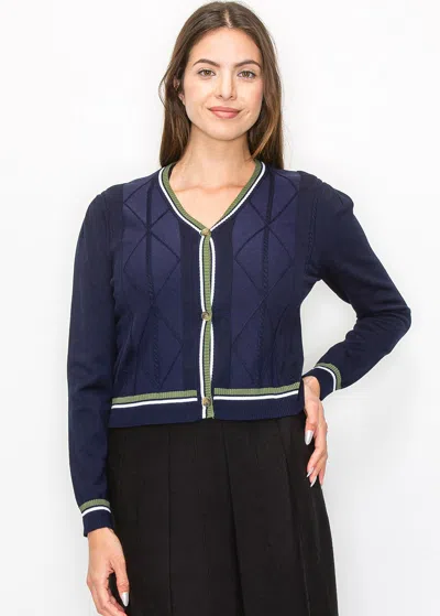 Yal New York Classic Navy Cable-knit Cardigan In Blue