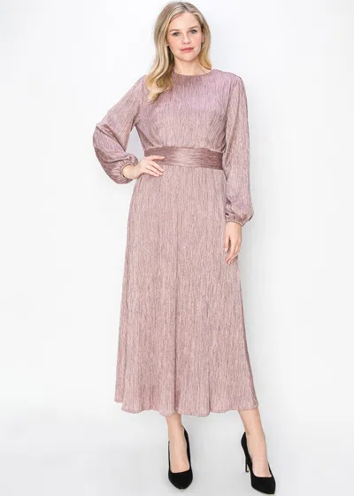 Yal New York Rose Shimmer Long Sleeve Dress In Pink