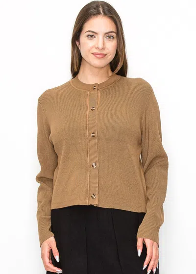 Shop Yal New York Elegant Ribbed Camel Cardigan In Brown