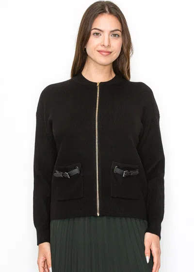 Yal New York Black Zip Cardigan With Pocket Detail In Black