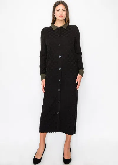 Yal New York Black Knit Midi Dress With Button Detail In Black