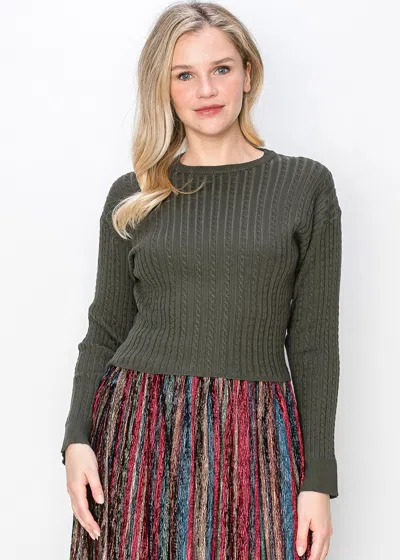 Yal New York Olive Green Cable-knit Sweater In Green