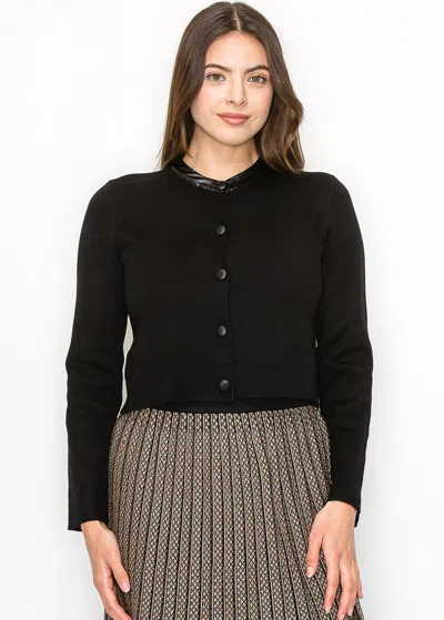 Yal New York Black Knit Cardigan With Elegant Collar In Black