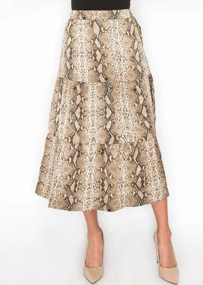 Yal New York Snakeskin Print Tiered A-line Skirt In Brown