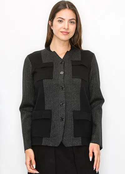 Yal New York Grey Knit Cardigan With Modern Pocket Details In Grey