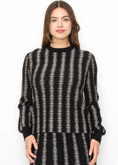 Yal New York Metallic Striped Modest Sweater In Black