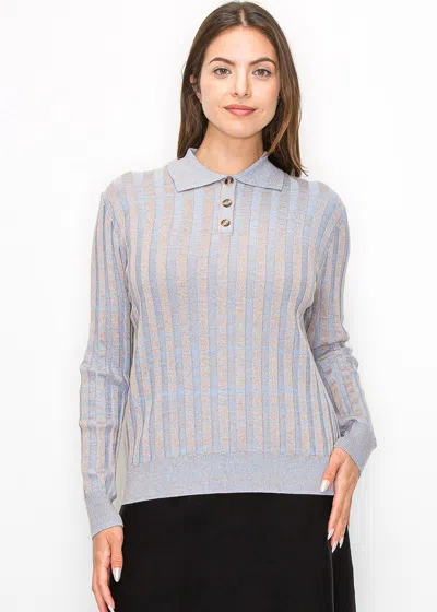 Yal New York Blue Striped Knit Polo Sweater In Blue