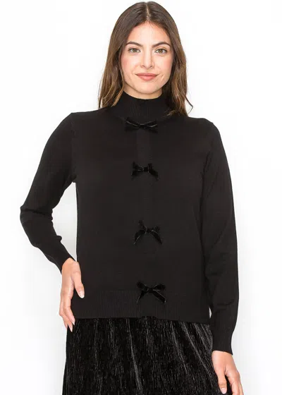 Yal New York Bow-accented Black Knit Sweater In Black