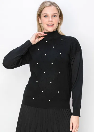 Yal New York Pearl Accent Black Knit Sweater In Black