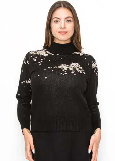 Yal New York Black Sweater With Artistic Cream Accents In Black