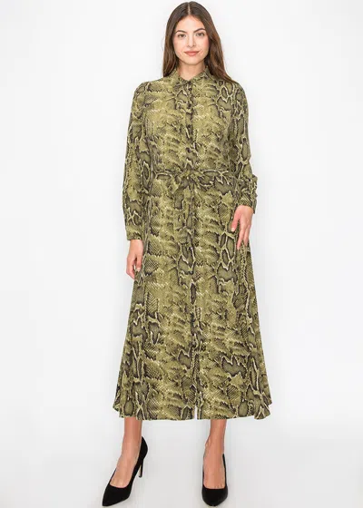Yal New York Green Snake-print Button-up Dress In Green