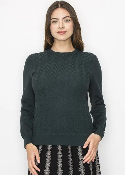 Yal New York Hunter Green Chevron Knit Sweater In Green