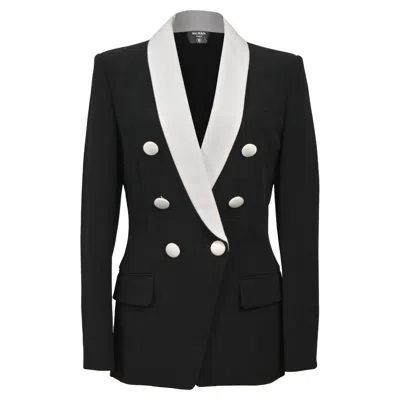 Balmain Double-breasted Shawl Collar Blazer In Black And White Wool Viscose In Black