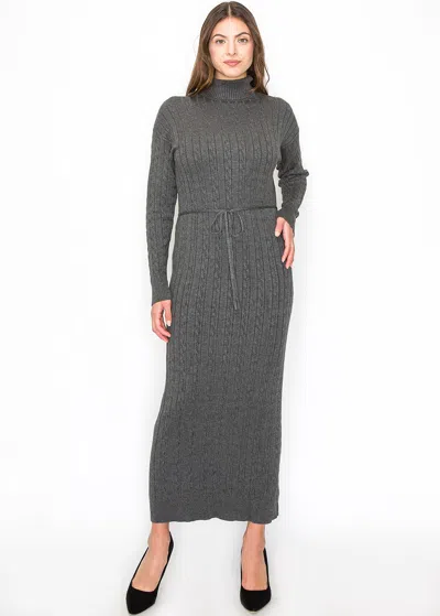 Yal New York Long Grey Knit Dress With Belt In Grey