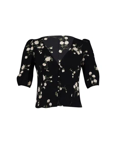 Reformation Puff Sleeve Floral-print Blouse In Black Cotton In Black