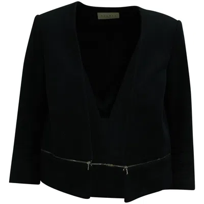 Sandro Elbow-length Sleeves Zipper-trim Jacket In Black Wool In Black