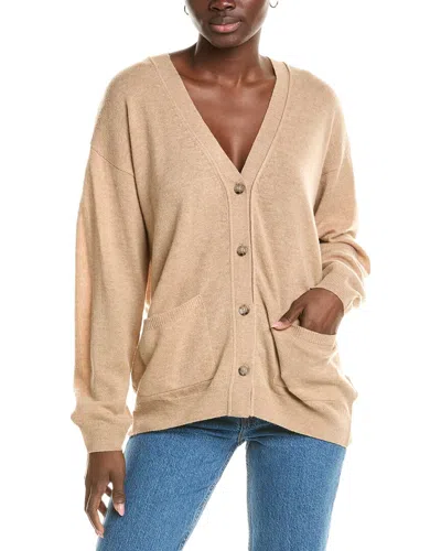 Brodie Cashmere Wool & Cashmere-blend Roll Edge Luxe Cardigan In Beige