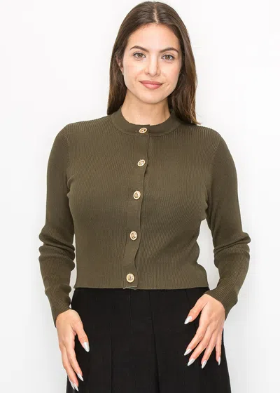 Yal New York Olive Green Ribbed Knit Cardigan In Green