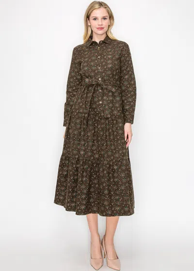 Yal New York Autumn Blossom Belted Midi Dress In Brown