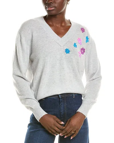 Brodie Cashmere Wool & Cashmere-blend Sequin Floral V Neck Jumper In Grey