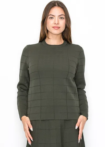 Yal New York Olive Grid Knit Sweater In Green