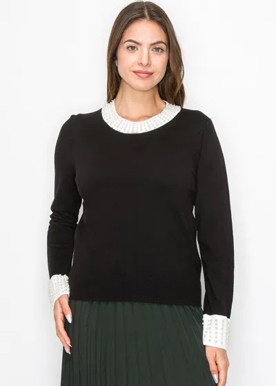 Yal New York Pearl Accent Knit Sweater In Black