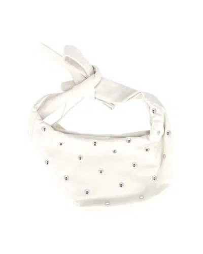 Maje Embellished Bow Bag In White Leather In White
