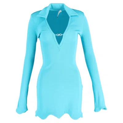 Mach&mach Bow-embellished Stretch-jersey Mini Dress In Light Blue Viscose In Blue