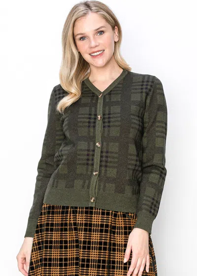 Yal New York Classic Olive Plaid Cardigan In Green