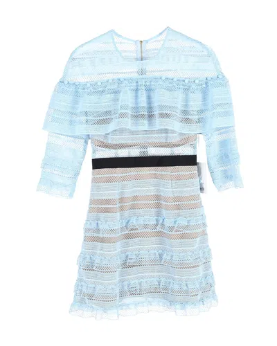 SELF-PORTRAIT STRIPE GRID MINI DRESS IN LIGHT BLUE POLYESTER 
