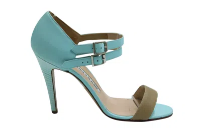 Manolo Blahnik Ankle Strap Heels In Blue Leather In Blue