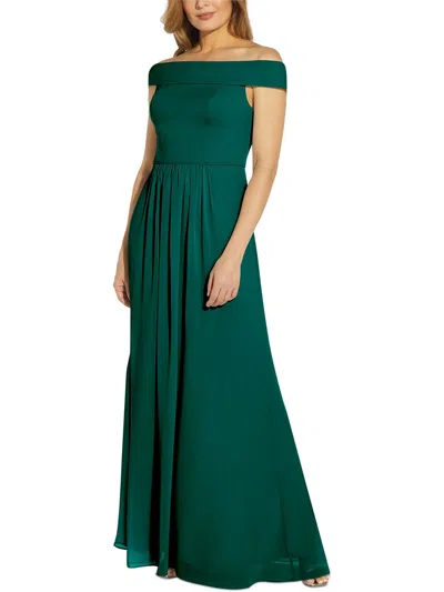 ADRIANNA PAPELL PLUS WOMENS PLEATED TEA LENGTH EVENING DRESS 