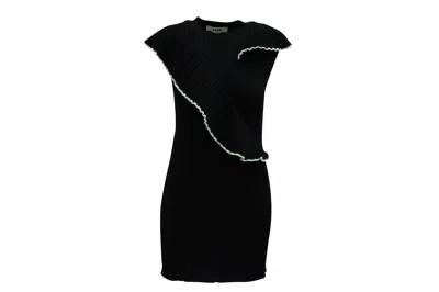 Msgm Frilled Knit Mini Dress In Black Wool In Black