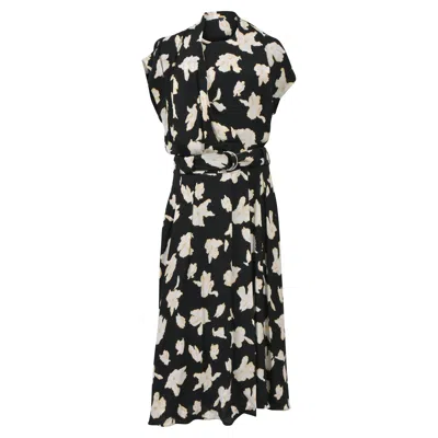 Proenza Schouler Belted Floral-print Georgette Midi Dress In Black Viscose In Black
