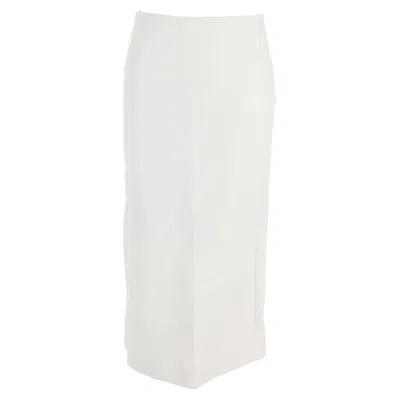 The Row Midi High-waisted Straight Skirt With Back Slit In White Leather In White