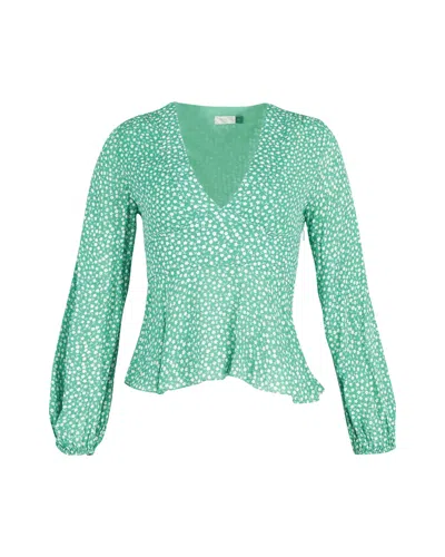 Rixo London Rixo Bishop Sleeve Floral Print Top In Green Viscose In Green