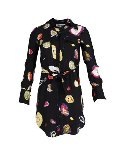 Diane Von Furstenberg Printed Shirt Dress In Black Polyester In Black