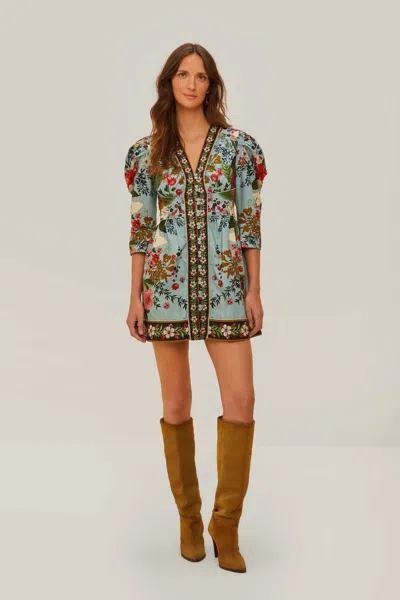 Farm Rio Blue Beauty Bouquet Mini Dress In Beauty Bouquet Blue